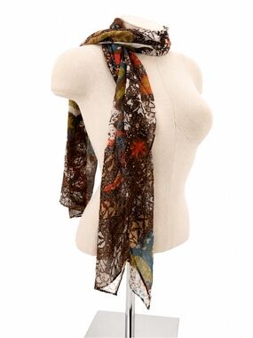 Remington Brown Multicolor Sheer Floral Paisley Print Lightweight Scarf Boho
